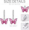 wholesale 925 Sterling Silver Pink Enamel Butterfly Drop Huggie Hoop Earrings for Women - 6 Designs-0-4