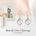 TOUPOP Sterling Silver Rose Heart Butterfly Initial V Letter Drop Dangle Earrings-0-2
