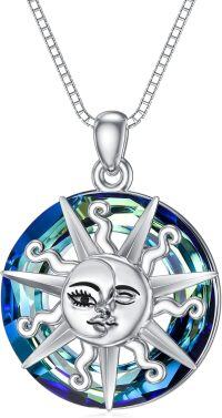 wholesale 925 Sterling Silver Sun and Moon Pendant with Blue Crystal Stone for Women's -Crystal
