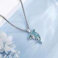 wholesale 925 Sterling Silver Blue Turquoise Shark Tooth Pendant Necklace-0-4