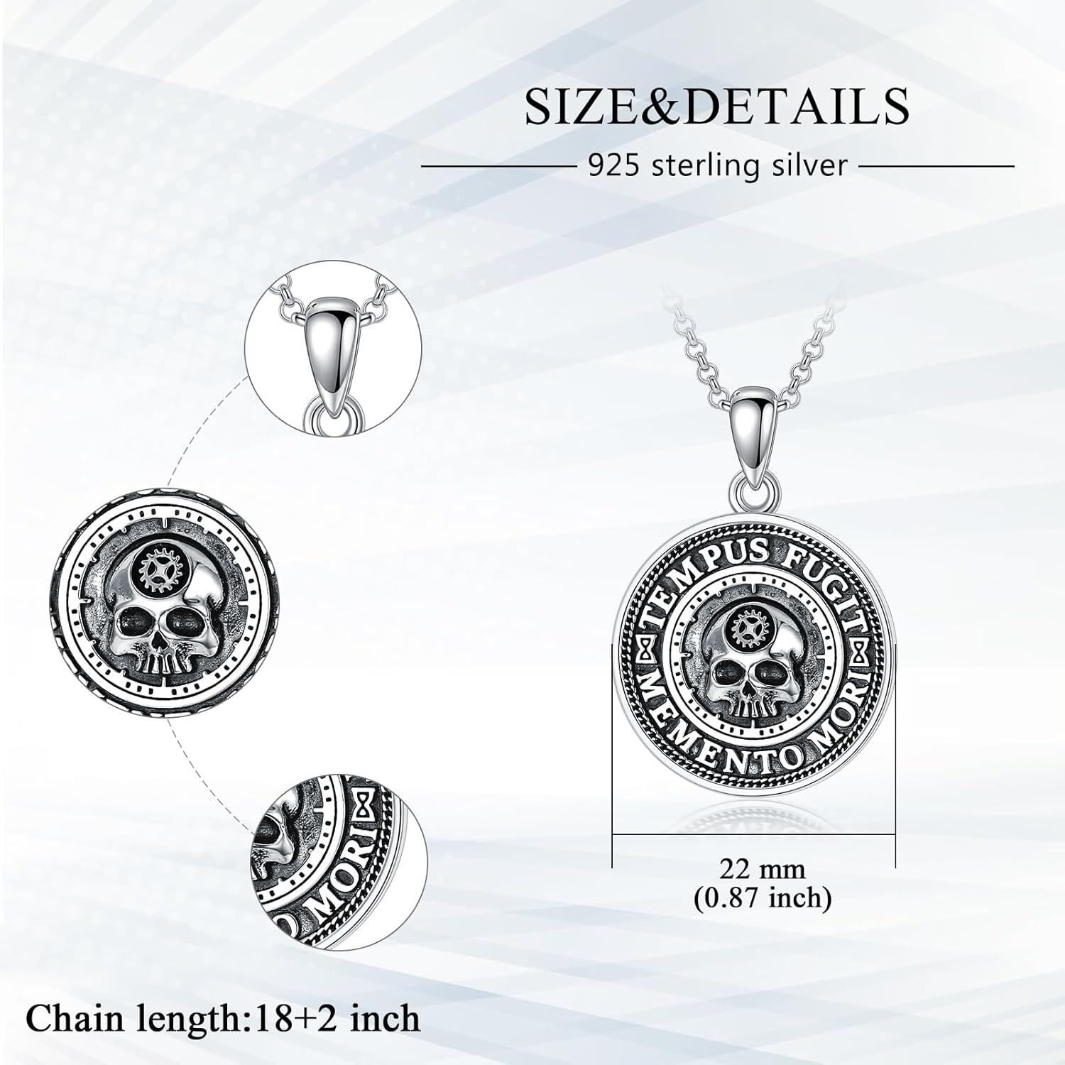 wholesale 925 Sterling Silver Round Pendant with Tree of Life and Skull Charm Necklace for Women Men Gothic s 47mm Diameter-0-4