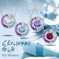 TOUPOP Sterling Silver Garnet Necklace Crystal Circle Pendant Jewelry Gift-0-3