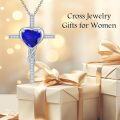 wholesale TOUPOP Sapphire Cross Necklace For Women Sterling Silver September Birthstone Cross Pendant Necklace Heart Cross Christian Jewelry Birthday Christmas Gifts For Women Her -0-3