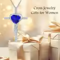 TOUPOP Sterling Silver Sapphire Cross Pendant Necklace For Women-0-3