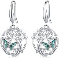 wholesale 925 Sterling Silver Turquoise Butterfly & Dragonfly Tree of Life Dangle Earrings for Women-Butterfly