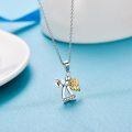 wholesale 925 Sterling Silver Red Heart & Gold Wings Guardian Angel Pendant Necklace for Women's Birthdays Gifts-0-19
