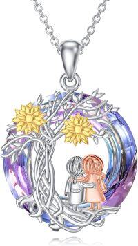wholesale 925 Sterling Silver Purple Crystal Family Love Tree Pendant Necklace for Women Girls-Sister Crystal
