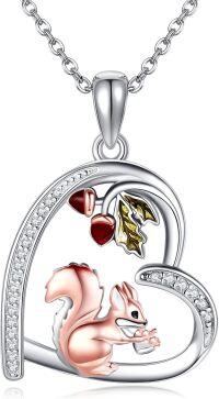 wholesale 925 Sterling Silver Squirrel Acorn Leaf Heart Pendant Necklace for Women Girls Gifts-squirrel-squirrel