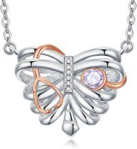 wholesale Sterling Silver 12 Birthstones Doctor Nurse Necklace Stethoscope Rib Cage Pendant Medical Skull Jewelry for Women-01-06-Rib Cage Stethoscope-Jun.