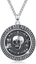 wholesale 925 Sterling Silver Round Skull & Hourglass Pendant Necklaces - Gothic Memento Mori s for Men and Women-0-0