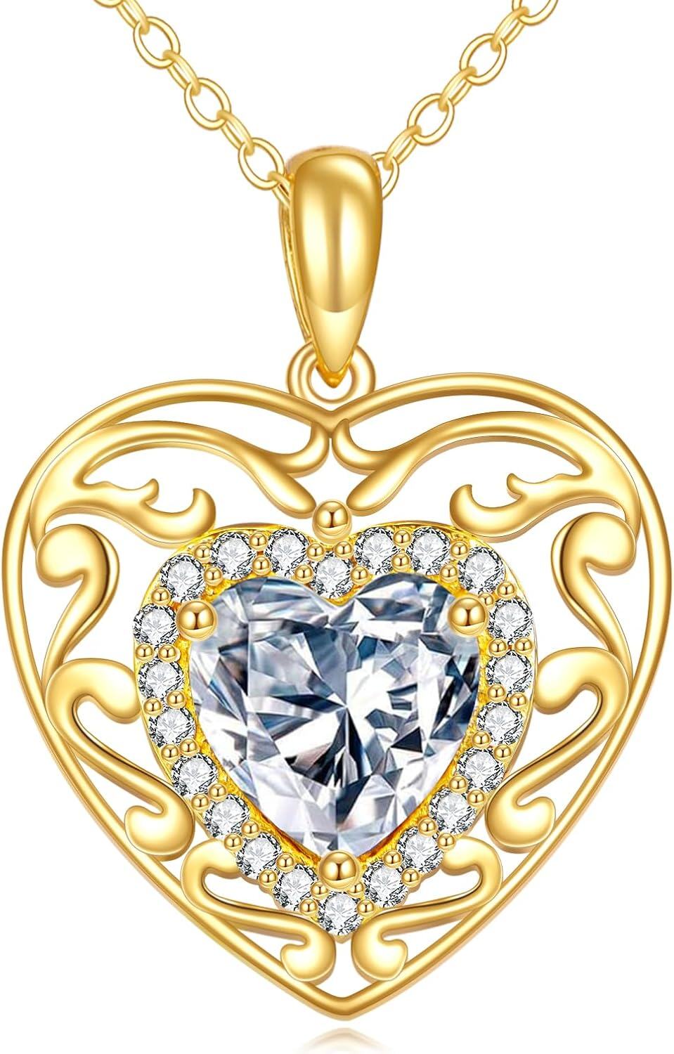 14K Yellow Gold Moissanite 2ct Heart Pendant Necklace Dainty Gift for Women-0-0