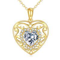 wholesale 14K Gold Heart-Shaped Moissanite Pendant Necklace - Elegant Jewelry for Her-1.5CT Moissanite Filigree Necklace