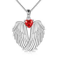 wholesale 925 Sterling Silver Wings Heart Pendant Necklace-January-Red