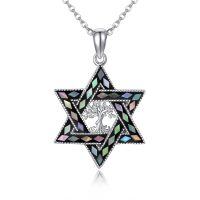 wholesale 925 Sterling Silver Tree of Life Star Of David Pendant Necklace with Mother-of-Pearl Inlay Jewellery Gifts for Women-Tree of Life