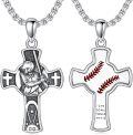 wholesale 925 Sterling Silver Baseball Player Sports Cross Necklace with Philippians 4:13 Pendant for Men-0-0