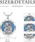 wholesale 925 Sterling Silver Round Blue Opal St Joseph Pray for Us Medal Pendant Necklace-0-5