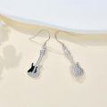 wholesale 925 Sterling Silver Black & White Electric Guitar Dangle Drop Earrings Musical Instrument Jewelry for Women-0-3
