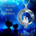 wholesale 925 Sterling Silver Cat on the Moon Pendant Necklace with Blue Circle Crystal for Women-0-1