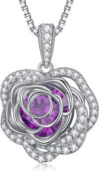 wholesale  Sterling Silver 12 Birthstone Rose Pendant Necklace Mother s Day Gift -2-Feb-Amethyst