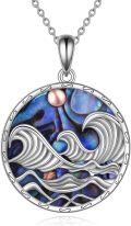 wholesale 925 Sterling Silver Abalone Shell Ocean Wave Necklace, Dainty Unique Gift for Women-0-0