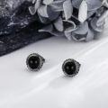 wholesale 925 Sterling Silver Black Onyx Stud Earrings with Viking Runes and Spikes-0-4