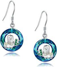 wholesale 925 Sterling Silver Round Crystal Dangle Earrings with Alpaca Design for Women-Llama