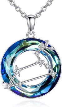 wholesale 925 Sterling Silver Round Blue Crystal Zodiac Pendant Necklace with Stars and Moon Design for Women Astrology -Leo