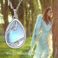wholesale 925 Sterling Silver Teardrop Moonstone Wing Pendant Necklace for Women - Mothers Day Gift for Cat Lovers and Teen Girls-0-5