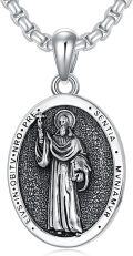 wholesale 925 Sterling Silver Oval St. Jude Medal Necklace with Praying Hands and Cross Design-0-0