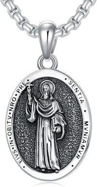 wholesale 925 Sterling Silver Oval St. Jude Medal Necklace with Praying Hands and Cross Design-3-St.Benedict