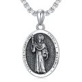 wholesale 925 Sterling Silver Oval St. Jude Medal Necklace with Praying Hands and Cross Design-0-0