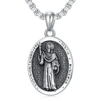 wholesale 925 Sterling Silver Oval St. Jude Medal Necklace with Praying Hands and Cross Design-3-St.Benedict
