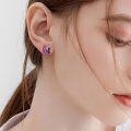 wholesale 925 Sterling Silver Black Cat on Crescent Moon Stud Earrings with Stars and Purple Glitter-0-3