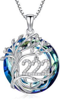 wholesale 925 Sterling Silver Blue Crystal Tree Of Life 222 Pendant Necklace for Women Gifts-222