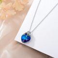 wholesale 925 Sterling Silver Blue Crystal Heart with Tiger Charm Pendant Necklace s for Women and Girls-0-3