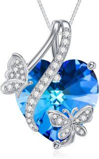 wholesale 925 Sterling Silver Blue Crystal Butterfly Pendant Necklace  for Women-01-Butterfly
