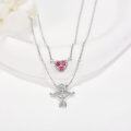 wholesale 925 Sterling Silver Heart & Arrow Pendant Necklace with Pink Stones and CZs for Women's Gifts-0-2