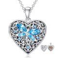 wholesale 925 Sterling Silver Heart Dragonfly Blue Crystal Locket Pendant Necklace For Women-0-0