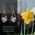 wholesale 925 Sterling Silver Gold Plated Flower Design Teardrop Dangle Earrings for Women Girls  4cm Long-0-3