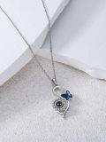 wholesale 925 Sterling Silver Blue Crystal Sunflower & Butterfly Charm Pendant Necklace for Women Gifts-0-3
