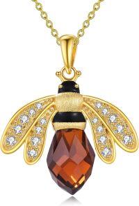 wholesale 925 Sterling Silver Honey Bee Crystal Pendant Necklace for Women - Gold Plated Chain-Honeybee Bee Necklace