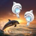 wholesale 925 Sterling Silver Blue Moonstone Dolphin Stud Earrings for Women Girls  48x36mm-0-1