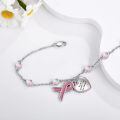 wholesale 925 Sterling Silver Pink Cat's Eye & Heart Charm Breast Cancer Awareness Bracelet-0-2