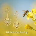 wholesale 14K Gold Bee Drop Earrings for Women, Real Gold Dangle Earrings, Hypoallergenic Nickel-Free Jewelry, Nature-Inspired Gift for Her-0-5