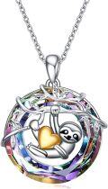 wholesale 925 Sterling Silver Rainbow Crystal Sloth Heart Pendant Necklace for Women Girls-0-0