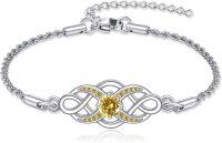 wholesale 925 Sterling Silver Irish Birthstone Celtic Knot Infinity Bracelet-11-Nov-Topaz
