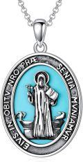 wholesale 925 Sterling Silver St. Benedict Pendant with Turquoise Stone - Religious Jewelry for Men & Women -0-0