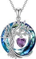 wholesale TOUPOP Tree Of Life Birthstone Necklaces For Women White Gold Plated 925 Sterling Silver Irish Celtic Tree Jewelry Austrian Crystal Necklace Birthday Anniversary Christmas Gifts For Women Her Wife -0-0