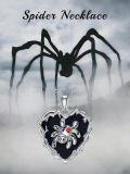wholesale 925 Sterling Silver Halloween Gothic Pendant - Black Heart Spider Crossbones Necklace for Women-0-5