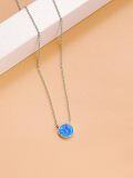 wholesale 925 Sterling Silver Blue Lab-Created Opal 8mm Round Pendant Necklace with Extender Chain - 20 Total Length-0-4